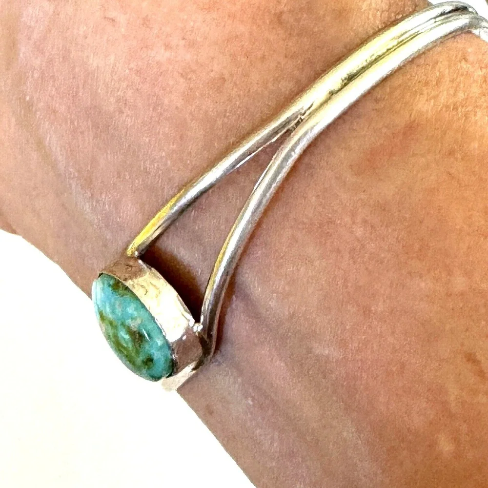 Navajo Cuff Bracelet Sonoran Turquoise 6.5in‎ Leta Parker 6g Native American